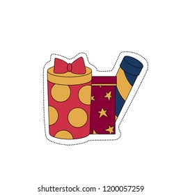Christmas gift. Sticker for the New Year. Vector illustration present.