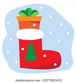 Christmas gift in a christmas stocking on a background of snow