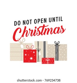 Christmas Gift Tag, Do Not Open Text, Christmas Present, Merry Christmas, Holidays Vector Text Illustration Background