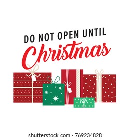 Christmas Gift Tag, Do Not Open Text, Christmas Present, Merry Christmas, Holidays Vector Text Illustration Background