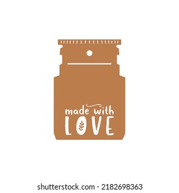 Christmas Gift Tag in the form of Jar with Made with Love text. Xmas Label Design. Stock vector badge isolated on white background