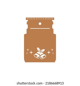 Christmas Gift Tag in the form of Jar with Christmas Bells and stars. Xmas Label Design. Stock vector badge isolated on white background