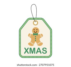 Etiqueta de regalo de Navidad con galleta de jengibre y borde verde