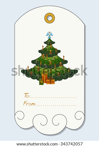 christmas gift tag with hand drawn christmas symbols christmas tree decorated with angel - Decorative Christmas Gift Tags christmas gift tag with hand drawn christmas symbols christmas tree decorated with angel - Decorative Christmas Gift Tags