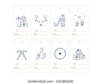 Christmas gift tag printable with hand drawn illustrations. Cut lines make it easy and fast to make your own gift tags. Simply print, cut and punch a hole. 