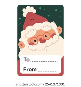 Christmas gift tag with Santa Claus character vector cartoon illustration isolated on a white background.