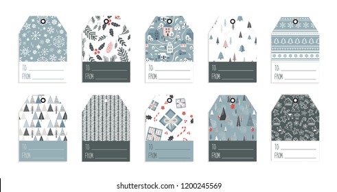 Christmas gift tag set in retro style. tags with seasonal patterns. vector illustration design