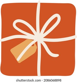 Weihnachtsgeschenk mit Tag-Draufsicht Vektorsymbol einzeln auf weißem Hintergrund. Weihnachts- und Neujahrsverkauf und Rabatt