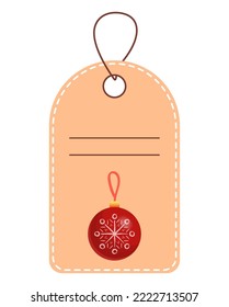 Christmas gift tag. Christmas tree red toy. Vector isolated on white background.