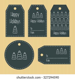 Christmas gift tags from chalky texture. Ready to use. Christmas greeting. Kraft background. Vector illustration