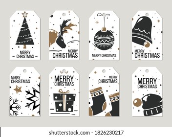 Christmas gift tags collection. Vector seasonal badge sale design for sale. Xmas card with flat style.