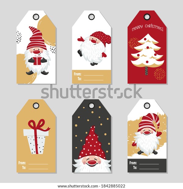 Christmas Gift Tags Cute Gnomes Vector Stock Vector (Royalty Free ...