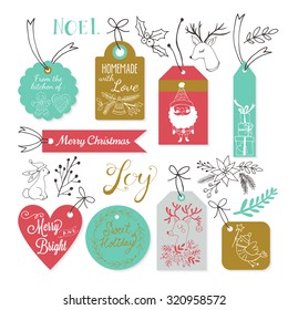 Christmas gift tags design with hand drawing elements. Vector illustration