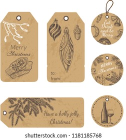 Christmas gift tags with hand drawing elements. Vector illustration sketch Holidays.