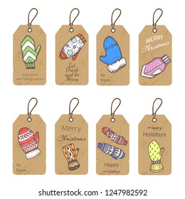 Christmas gift tags with hand drawing elements. Vector illustration sketch Holidays.