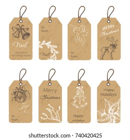 Christmas gift tags with hand drawing elements. Vector illustration sketch Holidays.