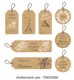 Christmas Gift Tags With Hand Drawing Elements. Vector Illustration Sketch Holidays.