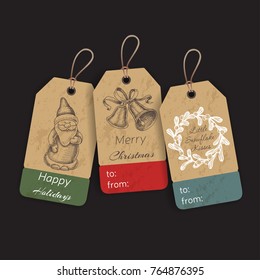 Christmas gift tags with hand drawing elements. Vector illustration sketch Holidays.