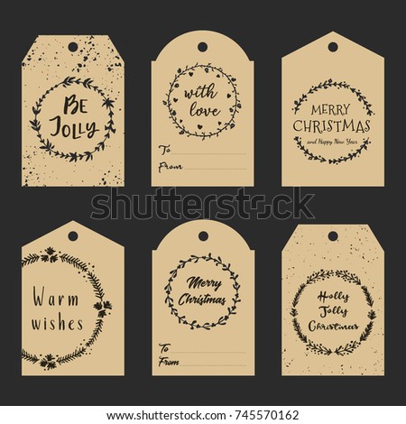 christmas gift tags with hand drawn wreath and lettering decorative garlands with calligraphy merry christmas - Decorative Christmas Gift Tags christmas gift tags with hand drawn wreath and lettering decorative garlands with calligraphy merry christmas - Decorative Christmas Gift Tags