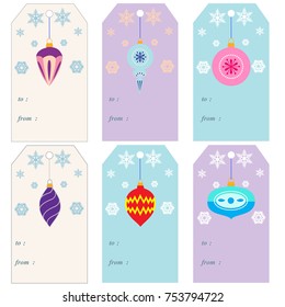 Christmas gift tags and invitations card with Christmas toys
