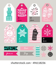 Christmas Gift Tags and Labels Set. Vector illustration

