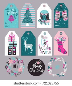 Christmas Gift Tags and Labels Set. Vector illustration