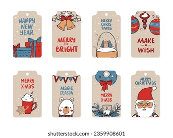 Christmas gift tags, labels, stickers collection decorated with lettering quotes and doodles. Good for cards, prints, signs, etc. EPS 10
