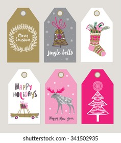 Christmas gift tags and Labels. Vector illustration