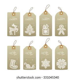Christmas gift tags with  lace hand drawn decorative elements
