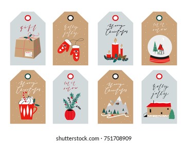 Christmas gift tags. Scandinavian style. Vector season's labels design