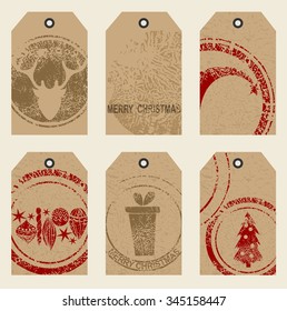 Christmas gift tags set. Art Hand Drawn textures for winter holidays. 