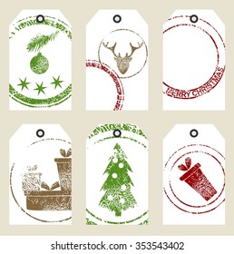 Christmas gift tags set. Art Hand Drawn textures for winter holidays. 