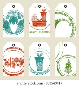 Christmas gift tags set. Art Hand Drawn textures for winter holidays. 