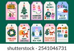 Christmas gift tags set with cute elements. Christmas labels vector templates. Holiday graphic for gift packaging