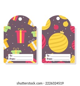 Etiquetas de regalo de Navidad con adorables decoraciones de dibujos animados. Ilustración vectorial.