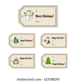 Christmas gift tags set. Cute Christmas labels. Vector illustration