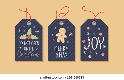 Christmas gift tags set with handwritten text and decorative elements.