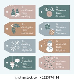 Christmas gift tags set with tiny illustrations in pastel palette