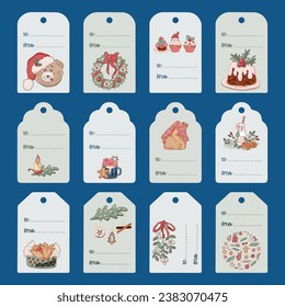 Christmas gift tags set. Vector illustration.