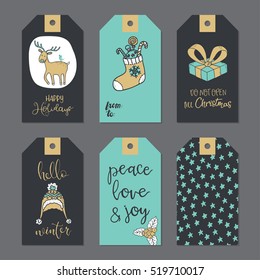 Christmas gift tags set. Vector illustration.