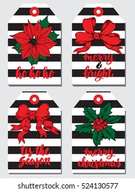 Christmas gift tags set. Vector illustration. Creative Hand Drawn textures for winter holidays.