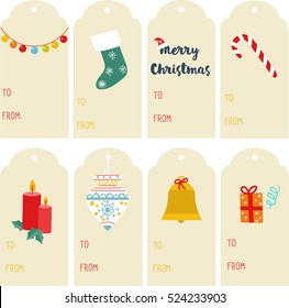 Christmas gift tags set. Vector Christmas gift tags