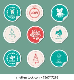 CHRISTMAS GIFT TAGS. Stickers embroidered cross. Reindeer, Christmas tree, 2018. Use dyal advertising design.