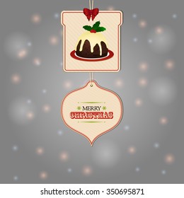 Christmas Gift Tags with Text and Pudding Over Gray Glowing Background