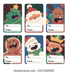 Conjunto de dibujos animados de Vector de etiquetas de regalo de Navidad aislado en un fondo blanco.