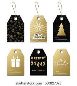 Christmas gift tags. Vector gold shine gift labels