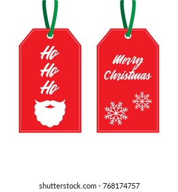 Christmas gift tags vector graphic illustration. Xmas red, white and green gift tags, labels with writings and christmas illustrations.