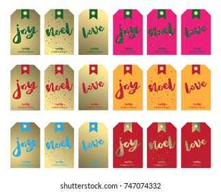 Christmas Gift Tags with word - joy, noel, love collection.