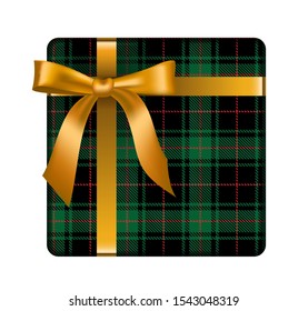 Christmas gift in tartan wrapping with yellow bow