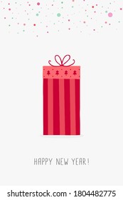 Christmas gift with tree in cartoon style. Vector illustration with place for text. Cute print for cards, banners, calendars and notebooks. Eps, 10